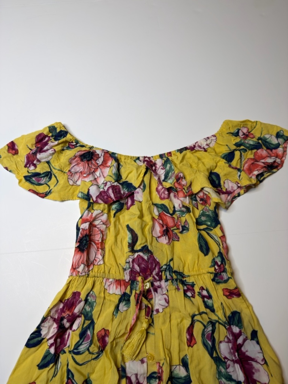 BAND OF GYPSIES Yellow Floral Maxi Dress Off Shoulder Ruffle High Low Hem Small - Picture 2 of 8